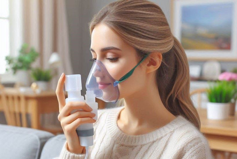 woman inhaling nebulizer